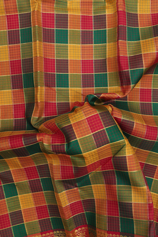 Kanchipuram Silk Saree In Multicolor With Checks Design