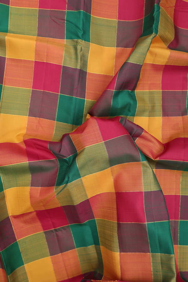 Kanchipuram Silk Saree In Multicolor With Checks Design