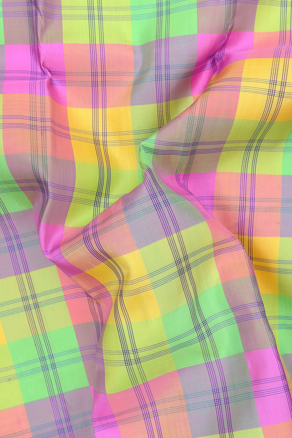 Kanchipuram Silk Saree In Multicolor With Checks Design