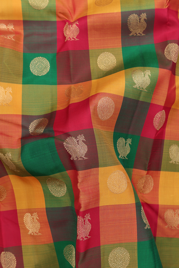 Kanchipuram Silk Saree In Multicolor With Checks Design