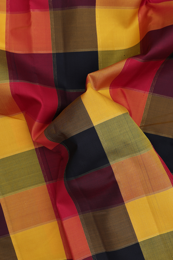 Kanchipuram Silk Saree In Multicolor With Checks Design