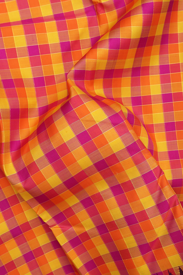 Kanchipuram Silk Saree In Multicolor With Checks Design