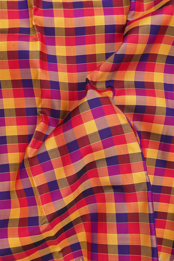 Kanchipuram Silk Saree In Multicolor With Checks Design