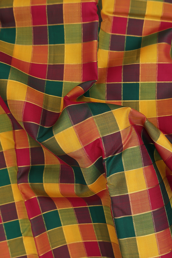 Kanchipuram Silk Saree In Multicolor With Checks Design