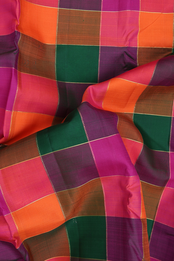Kanchipuram Silk Saree In Multicolor With Checks Design