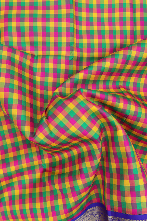 Kanchipuram Silk Saree In Multicolor With Checks Design