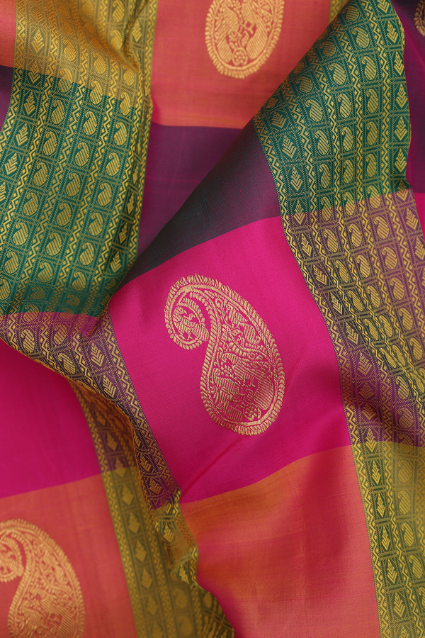Kanchipuram Silk Saree In Multicolor With Checks Design