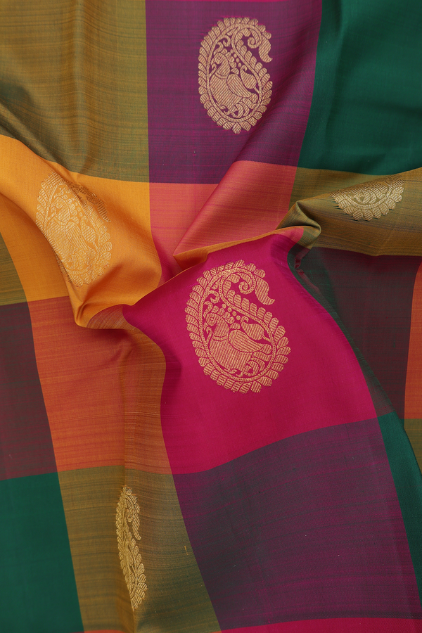 Kanchipuram Silk Saree In Multicolor With Checks Design