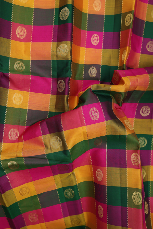 Kanchipuram Silk Saree In Multicolor With Checks Design