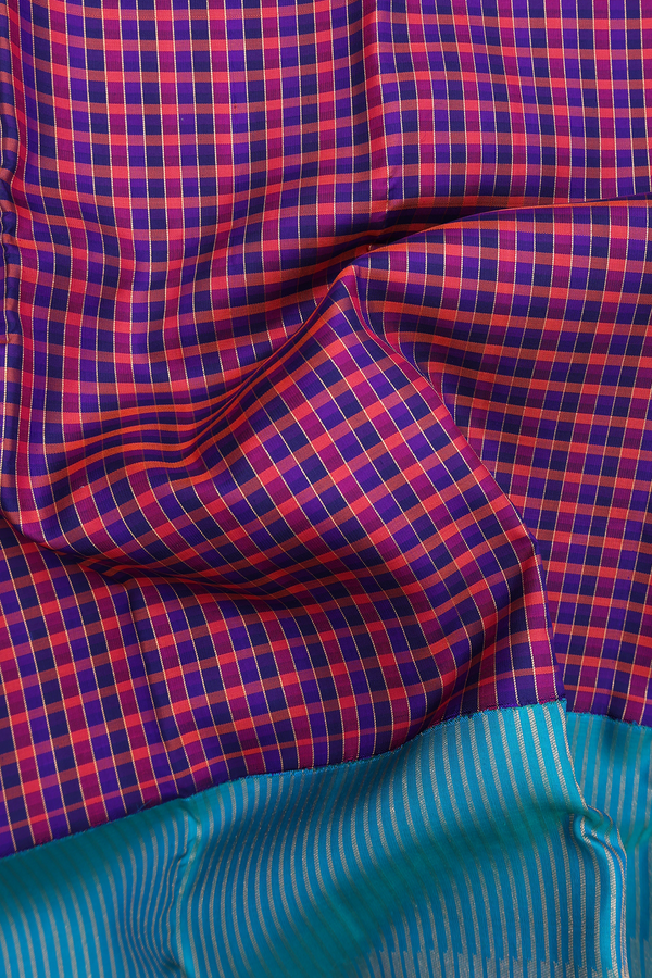 Kanchipuram Silk Saree In Multicolor With Checks Design