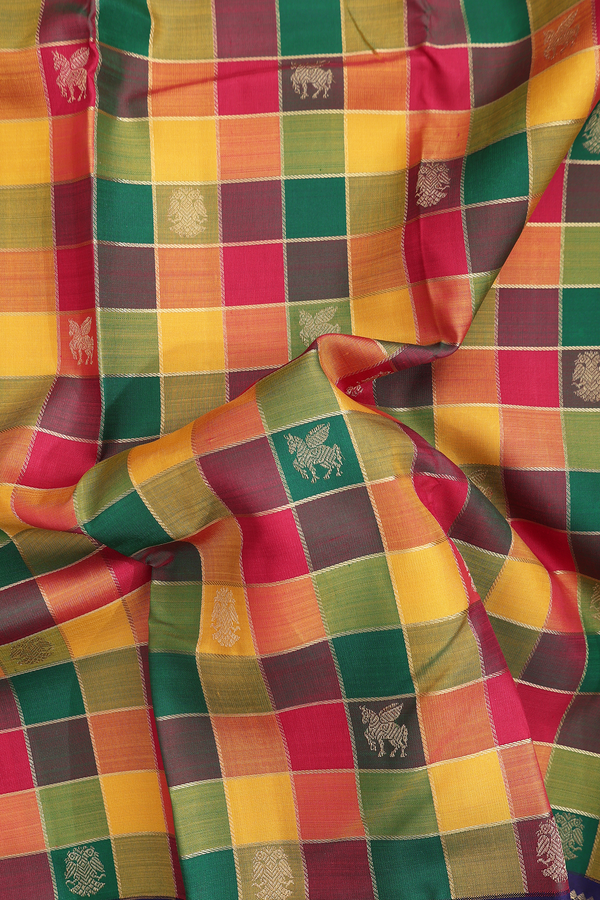 Kanchipuram Silk Saree In Multicolor With Checks Design