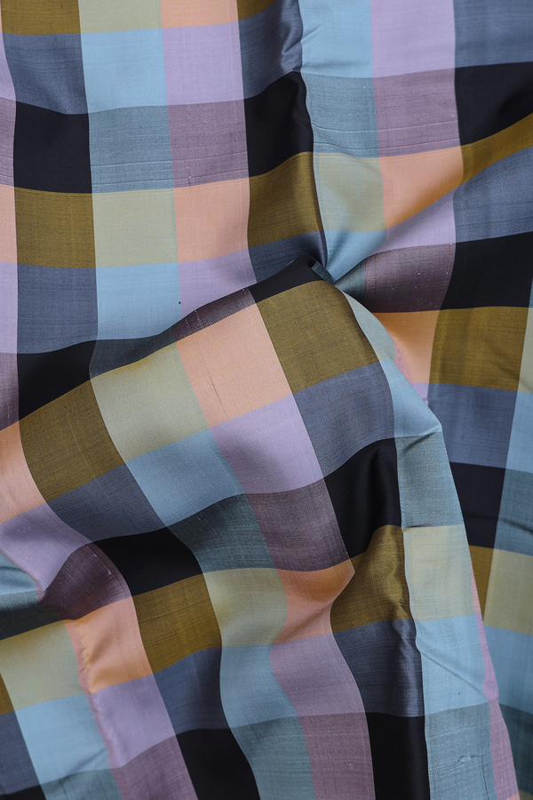 Kanchipuram Silk Saree In Multicolor With Checks Design