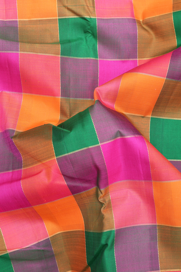 Kanchipuram Silk Saree In Multicolor With Checks Design