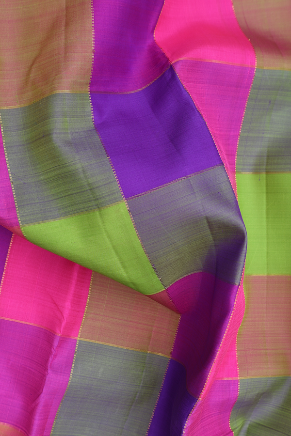 Kanchipuram Silk Saree In Multicolor With Checks Design