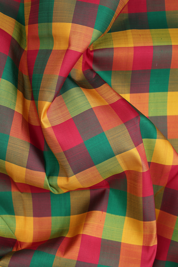 Kanchipuram Silk Saree In Multicolor With Checks Design