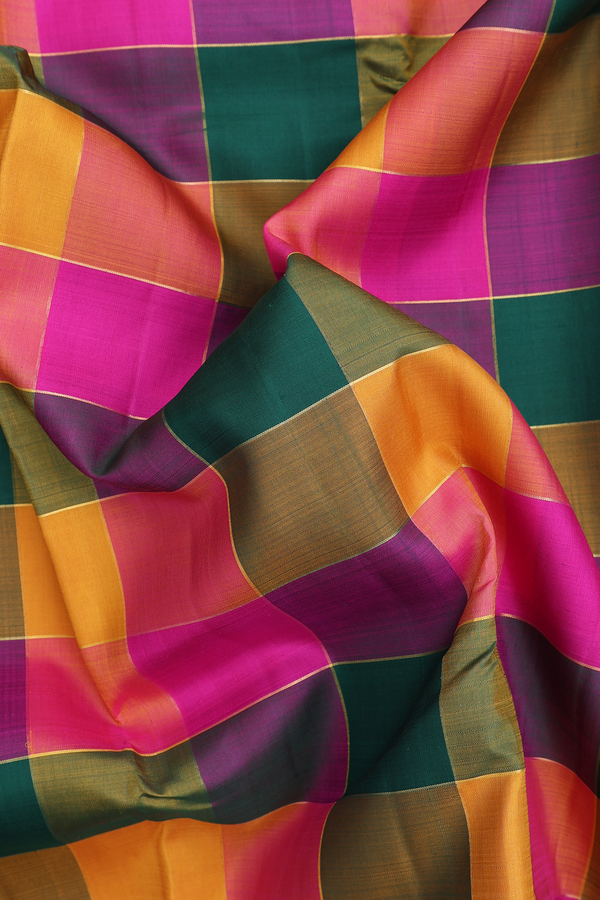 Kanchipuram Silk Saree In Multicolor With Checks Design