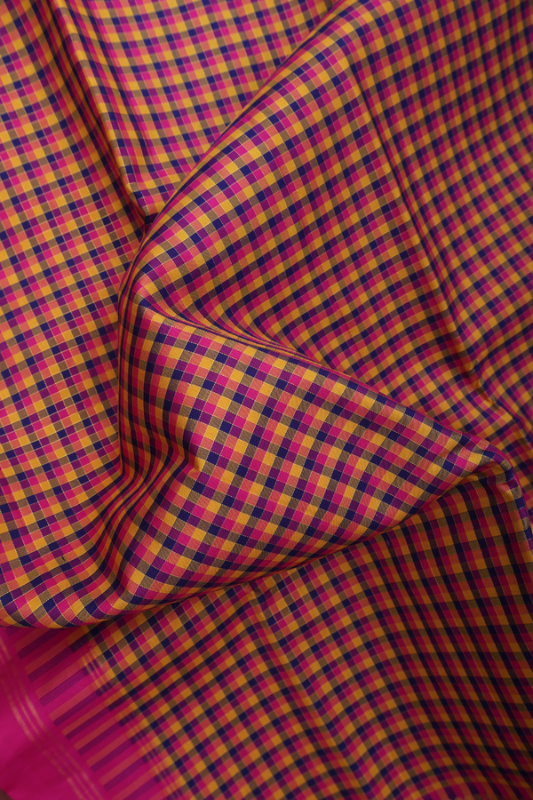 Kanchipuram Silk Saree In Multicolor With Checks Design