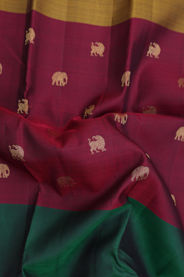 Kanchipuram Silk Saree In Multicolor With Muppagam Design