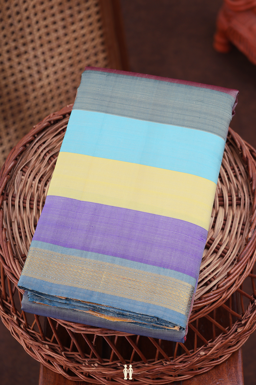 Kanchipuram Silk Saree In Multicolor With Stripes Design