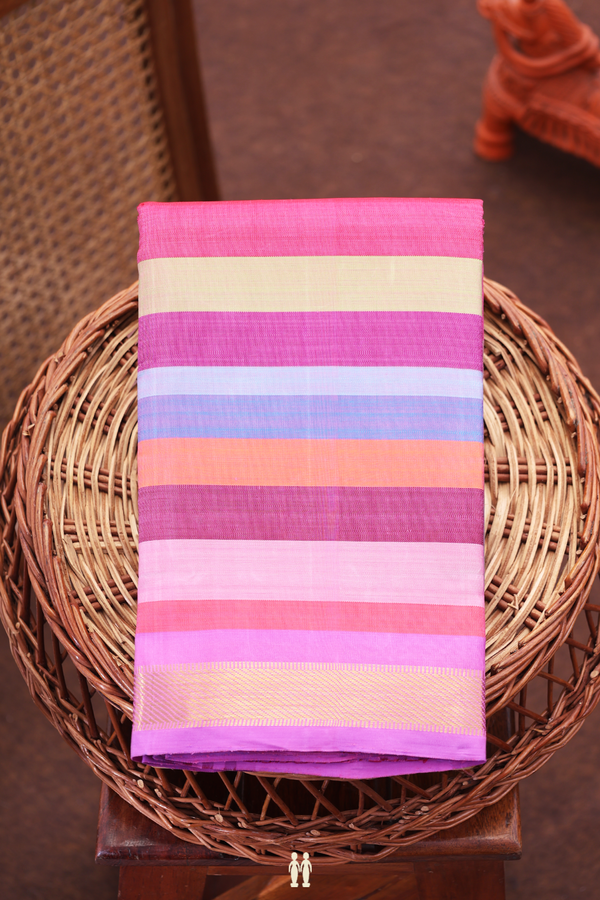 Kanchipuram Silk Saree In Multicolor With Stripes Design