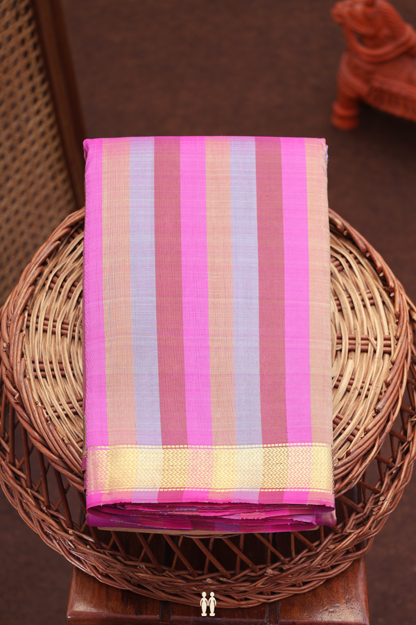 Kanchipuram Silk Saree In Multicolor With Stripes Design