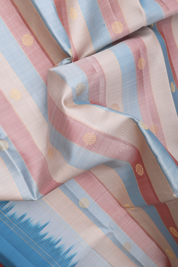 Kanchipuram Silk Saree In Multicolor With Stripes Design