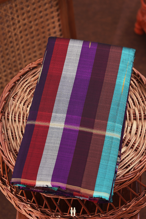 Kanchipuram Silk Saree In Multicolor With Stripes Design