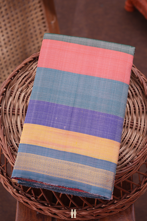 Kanchipuram Silk Saree In Multicolor With Stripes Design