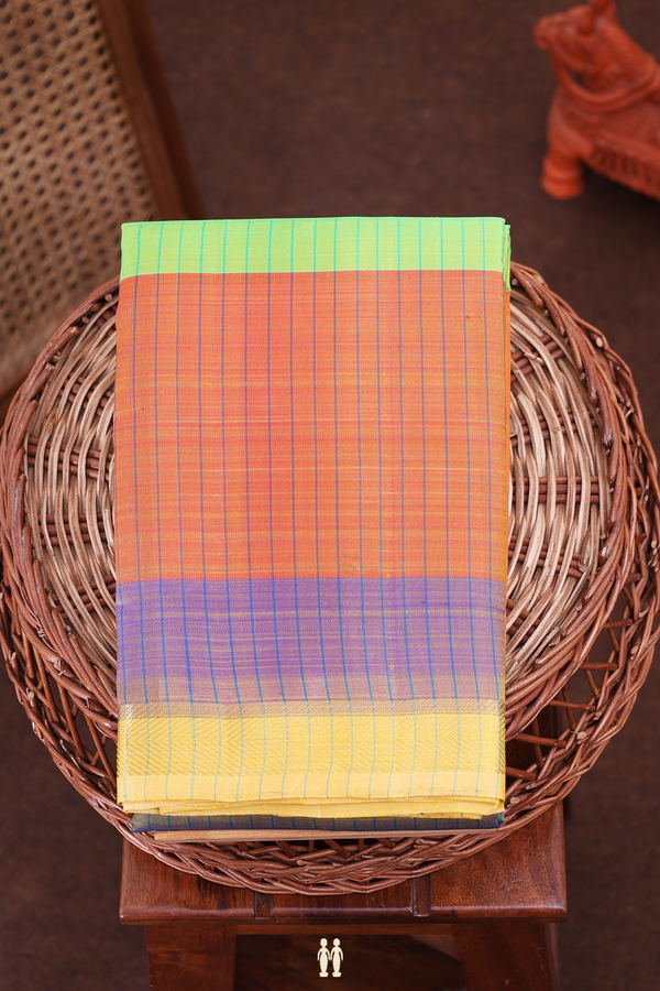Kanchipuram Silk Saree In Multicolor With Stripes Design