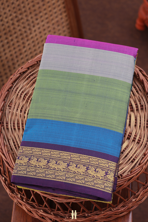Kanchipuram Silk Saree In Multicolor With Stripes Design