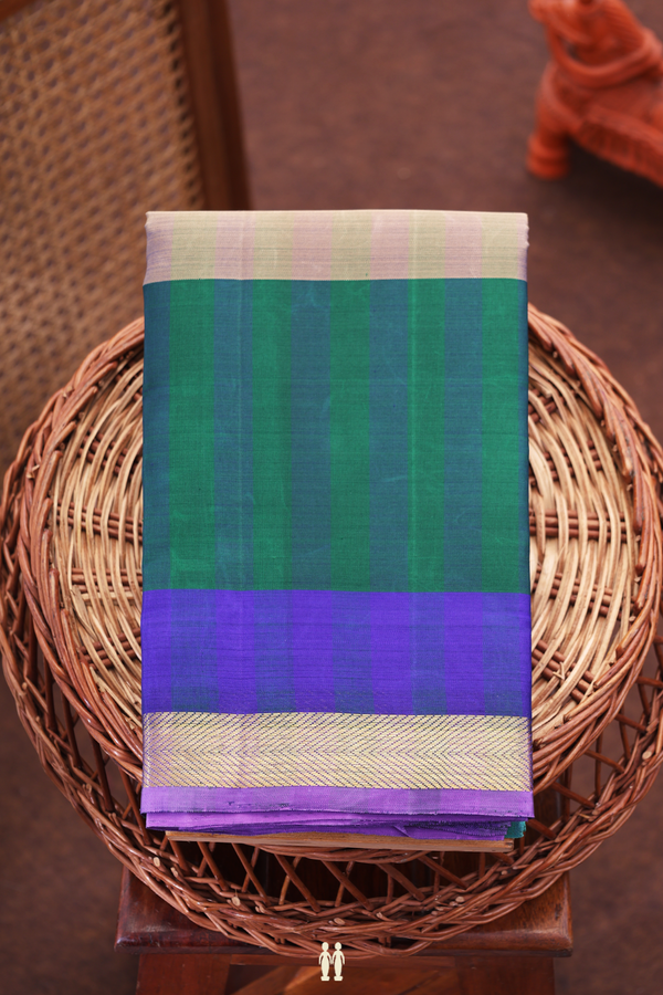 Kanchipuram Silk Saree In Multicolor With Stripes Design