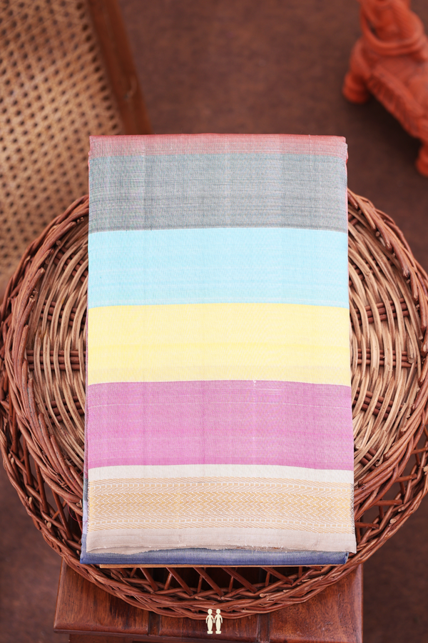 Kanchipuram Silk Saree In Multicolor With Stripes Design