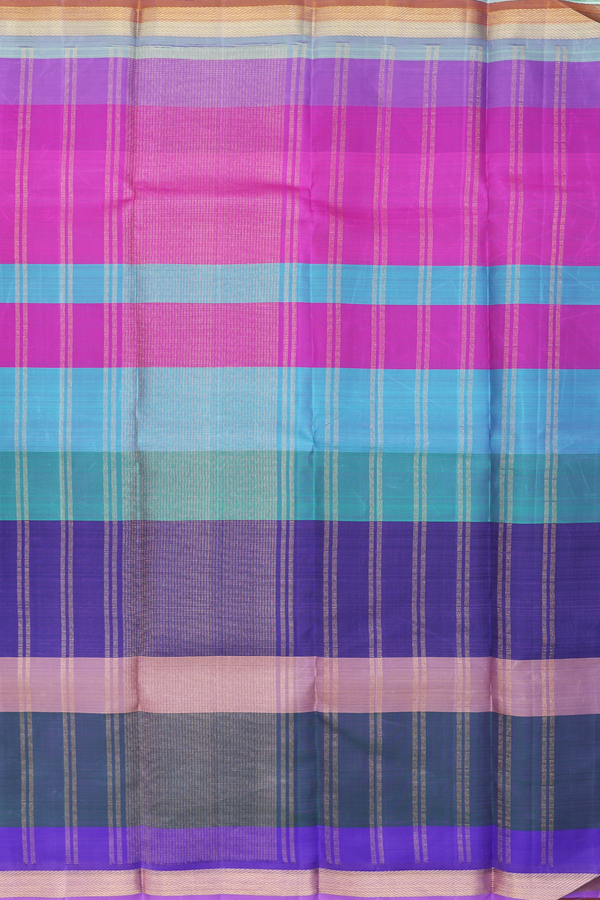 Kanchipuram Silk Saree In Multicolor With Stripes Design