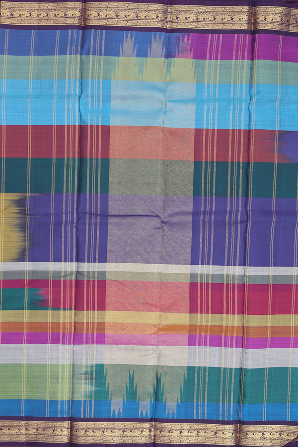 Kanchipuram Silk Saree In Multicolor With Stripes Design