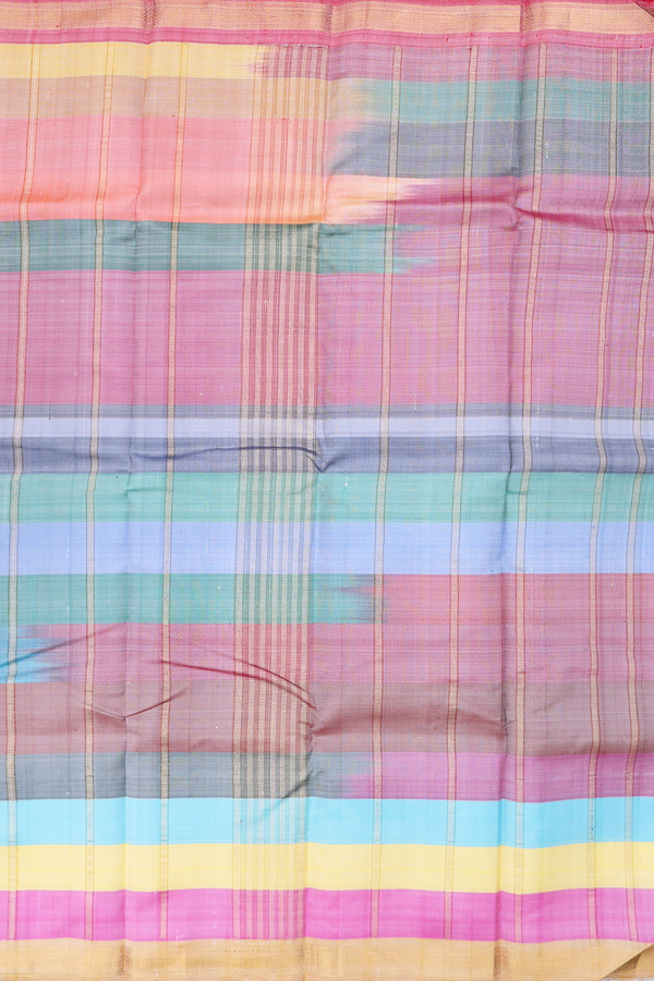 Kanchipuram Silk Saree In Multicolor With Stripes Design