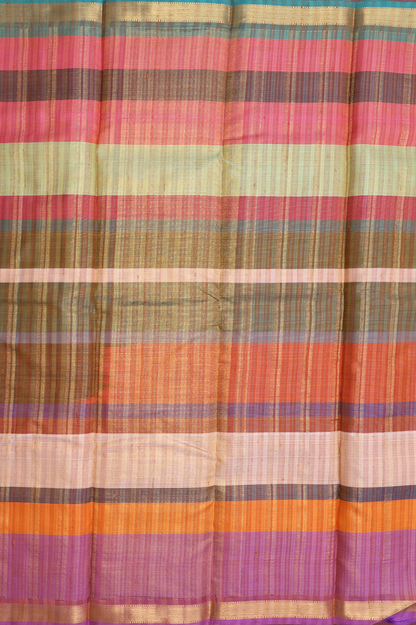 Kanchipuram Silk Saree In Multicolor With Stripes Design
