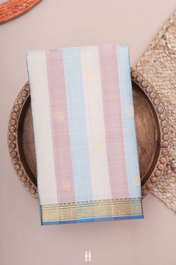 Kanchipuram Silk Saree In Multicolor With Stripes Design