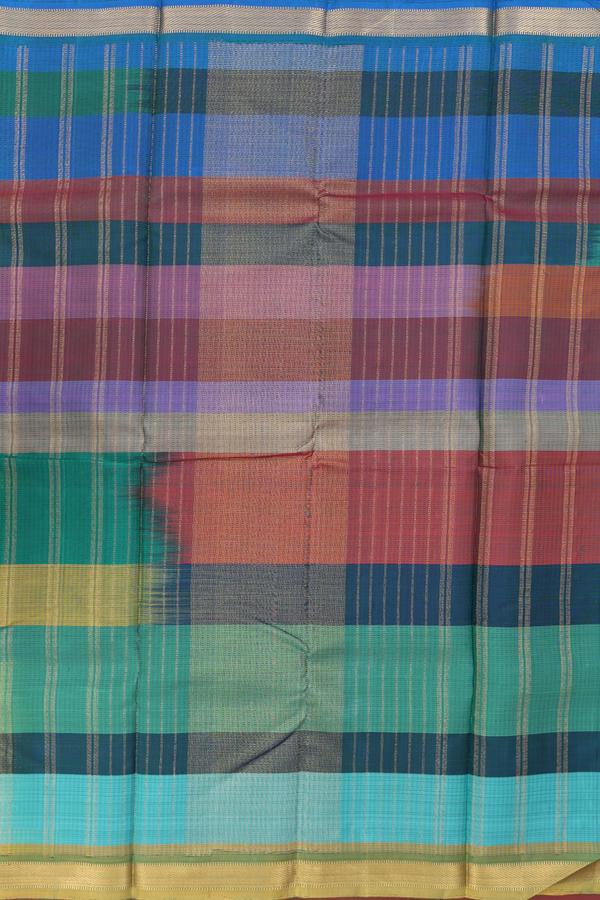 Kanchipuram Silk Saree In Multicolor With Stripes Design