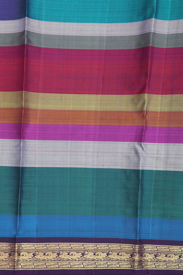 Kanchipuram Silk Saree In Multicolor With Stripes Design