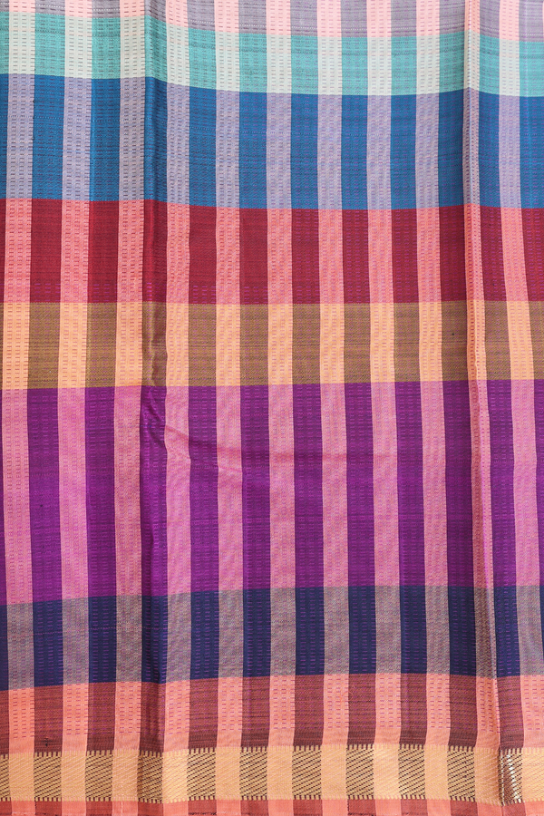 Kanchipuram Silk Saree In Multicolor With Stripes Design
