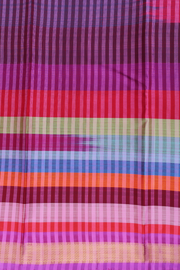Kanchipuram Silk Saree In Multicolor With Stripes Design