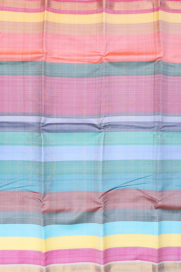 Kanchipuram Silk Saree In Multicolor With Stripes Design