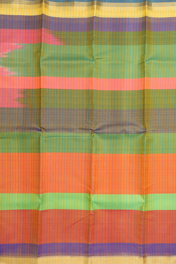 Kanchipuram Silk Saree In Multicolor With Stripes Design