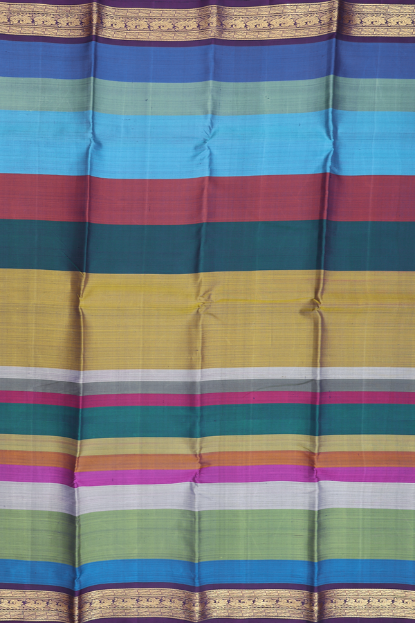 Kanchipuram Silk Saree In Multicolor With Stripes Design