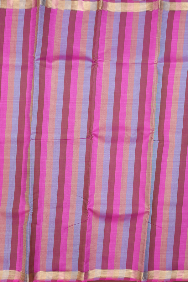 Kanchipuram Silk Saree In Multicolor With Stripes Design