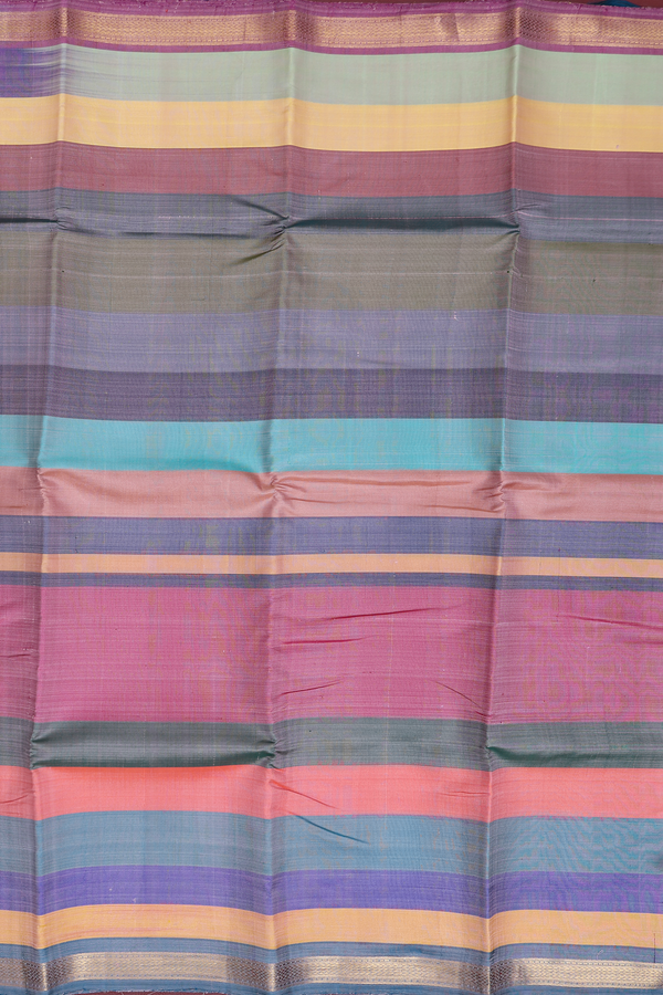 Kanchipuram Silk Saree In Multicolor With Stripes Design