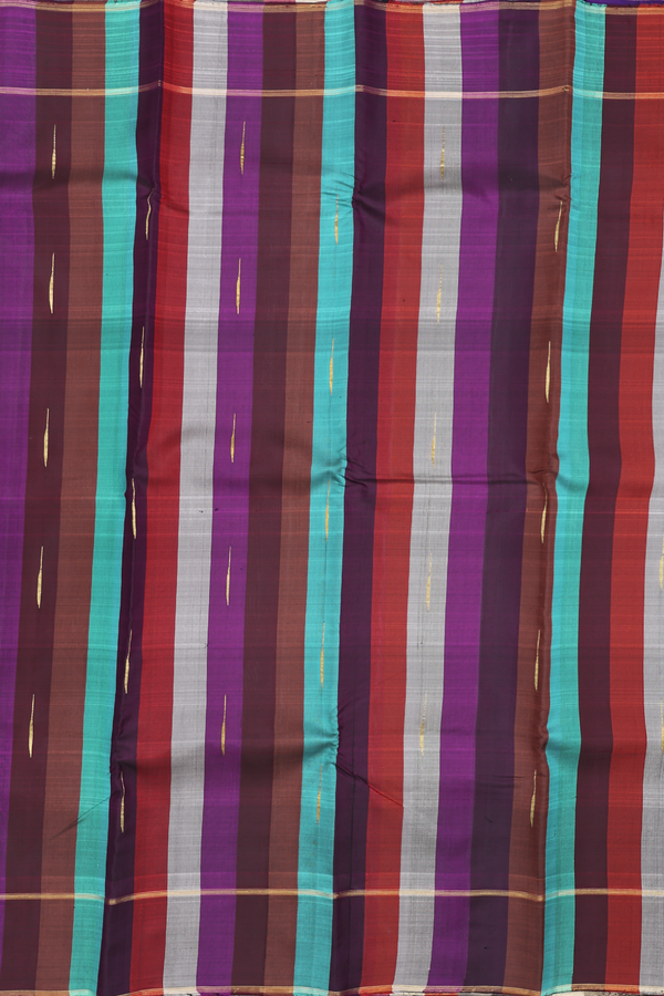 Kanchipuram Silk Saree In Multicolor With Stripes Design