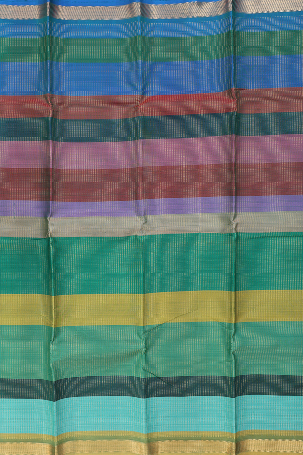 Kanchipuram Silk Saree In Multicolor With Stripes Design