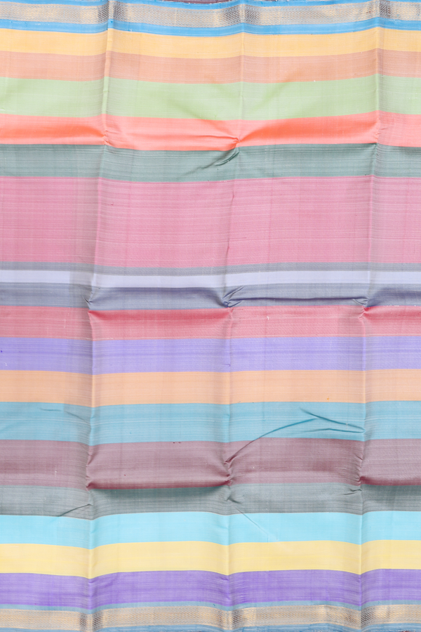 Kanchipuram Silk Saree In Multicolor With Stripes Design