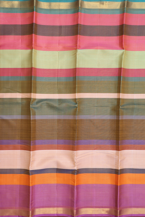 Kanchipuram Silk Saree In Multicolor With Stripes Design